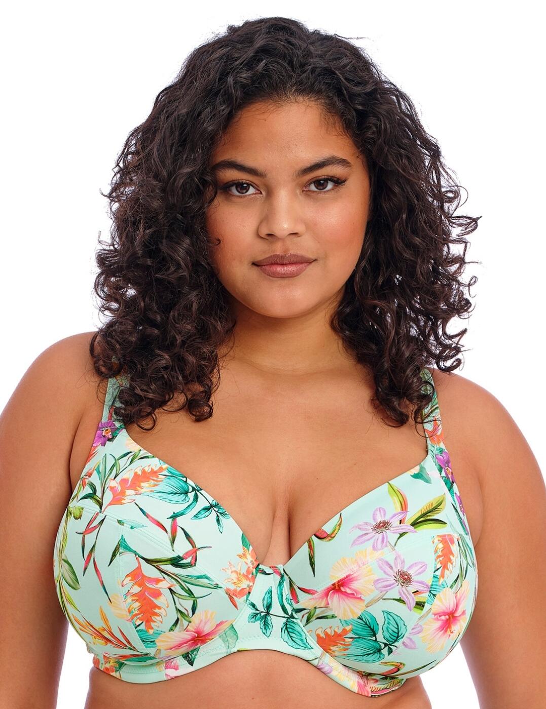 Get ready to feel tropical in the Elomi Sunshine Cove plunge bikini top. Featuring a pastel floral design, this plunge bikini top will give you a stylish and girly look that makes a statement at any event. Plus, it comes with wide shoulder straps and an underwire for extra support so no more worrying about not feeling secure as you take on your next holiday adventure! You'll love that it has a classic back clasp closure for easy wearability and adjustable shoulder straps so you can customize your fit perfectly. Plus, to finish off your look, be sure to pick up some matching coordinates from the Sunshine Cove collection.