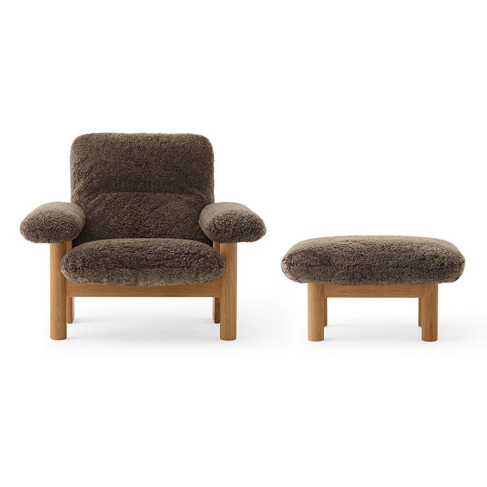 Audo Copenhagen Brasilia Lounge Chair And Ottoman Sheepskin Root With Natural Oak Brown Designer Furniture From Holloways Of Ludlow