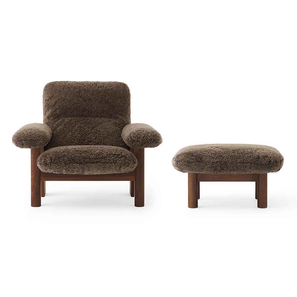 Audo Copenhagen Brasilia Lounge Chair And Ottoman Sheepskin Root With Dark Stained Oak Brown Designer Furniture From Holloways Of Ludlow
