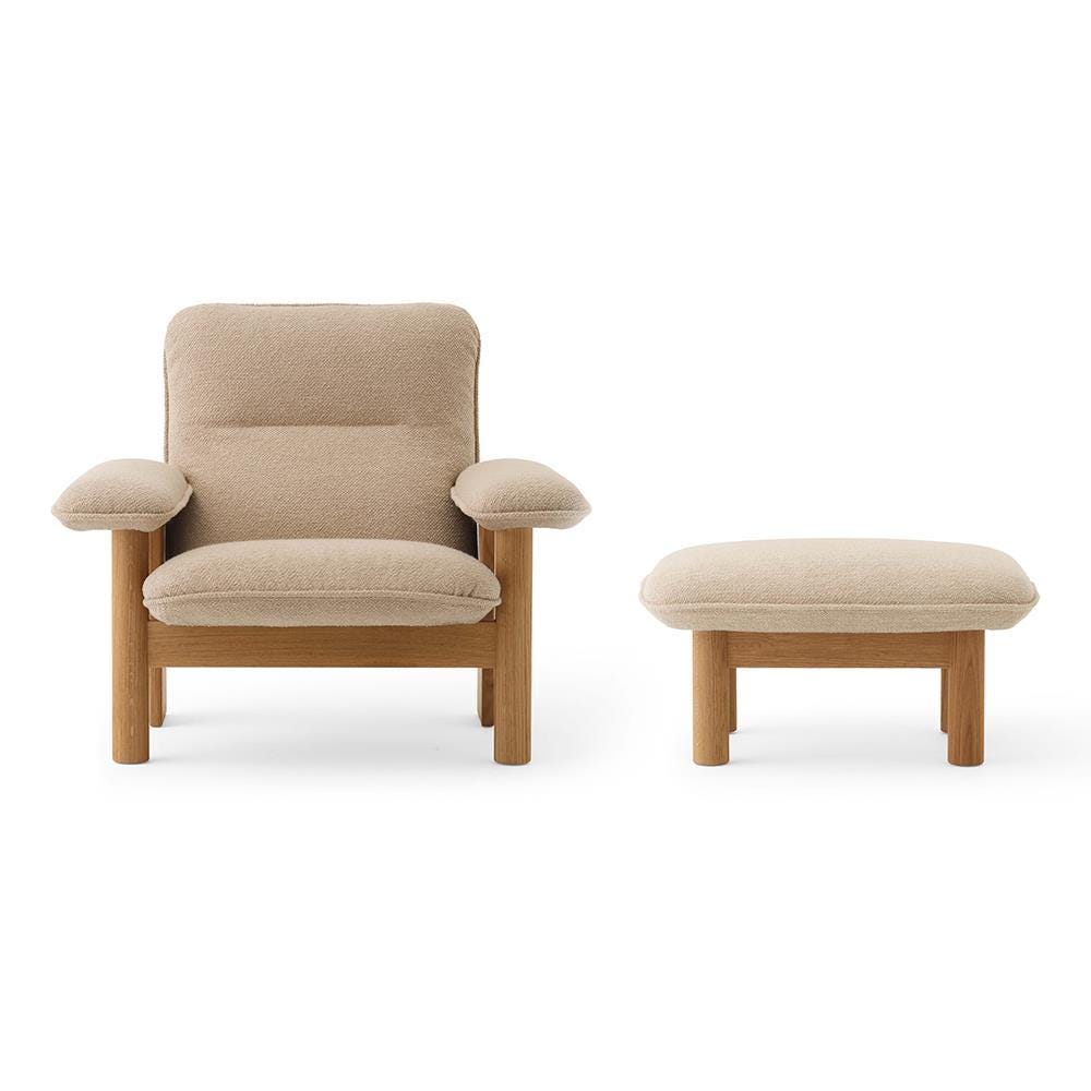 Audo Copenhagen Brasilia Lounge Chair And Ottoman Boucle 02 Fabric With Natural Oak Cream Designer Furniture From Holloways Of Ludlow