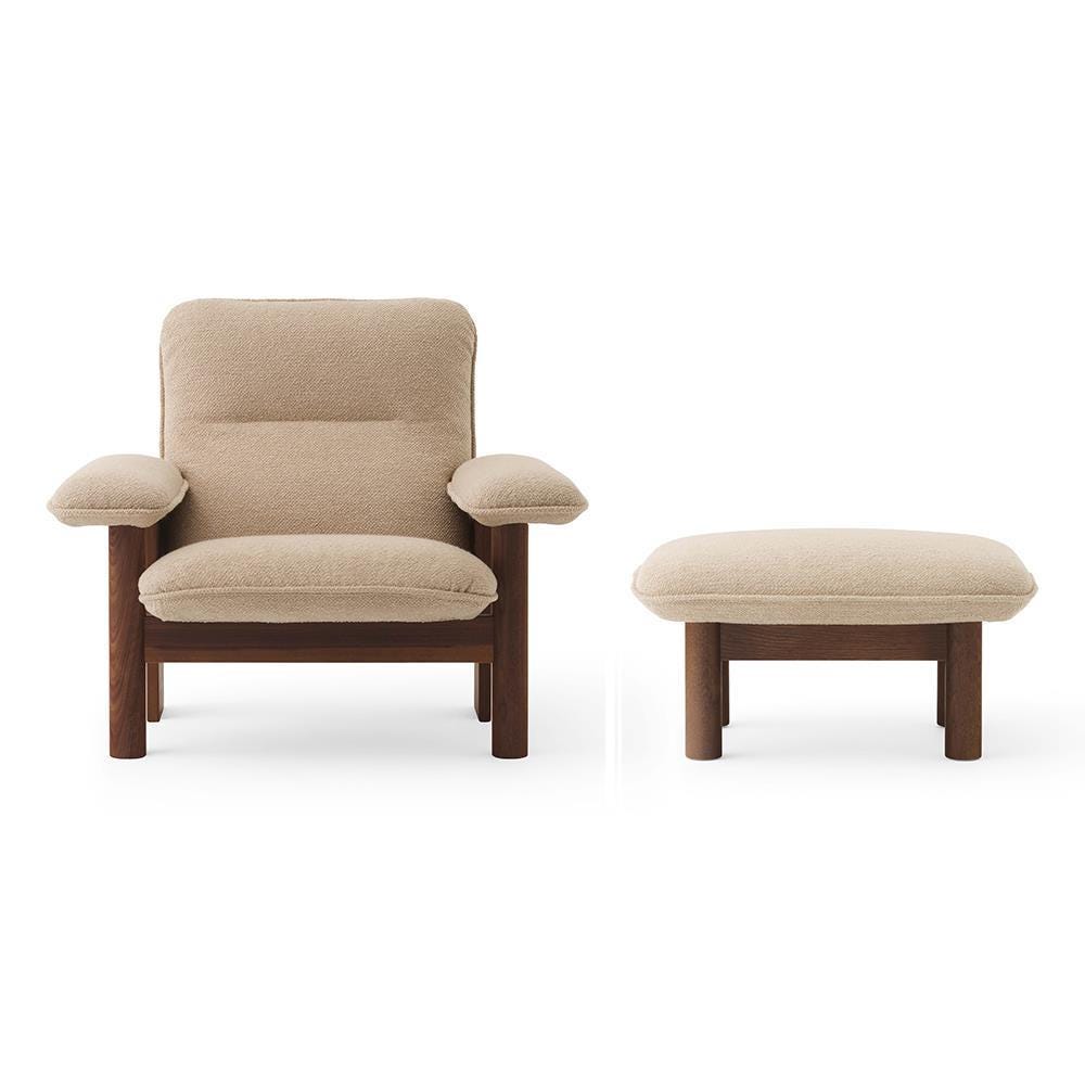 Audo Copenhagen Brasilia Lounge Chair And Ottoman Boucle 02 Fabric With Dark Stained Oak Cream Designer Furniture From Holloways Of Ludlow