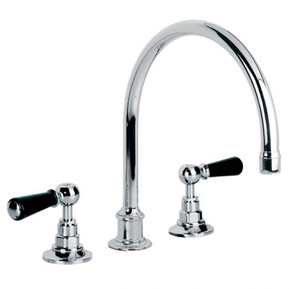 Lefroy Brooks Classic Three Hole Kitchen Mixer Tap With Black Ceramic Lever Handles