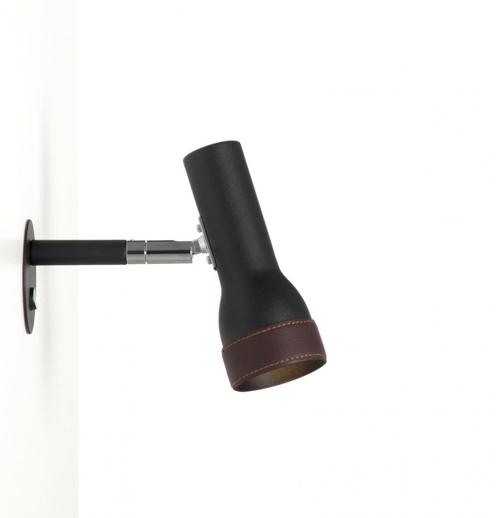 Talk Wall Lamp Black Structure Lacquerbrown Leather