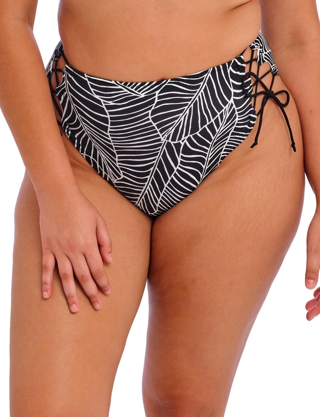 Elevate your swimwear look with the Elomi Kata bikini brief. This flattering brief offers an alluring high rise waist to ensure comfort and coverage where you need it most. With moderate rear coverage, you can enjoy the sun in style without compromising on modesty. The adjustable tie sides offer a customisable fit, allowing you to alter coverage while still making a statement. The gorgeous palm leaf print adds a touch of beauty that will make any swim look stand out from the crowd. To complete your poolside look, Elomi has created matching lingerie that pairs perfectly with the Kata bikini brief for a coordinated finish.