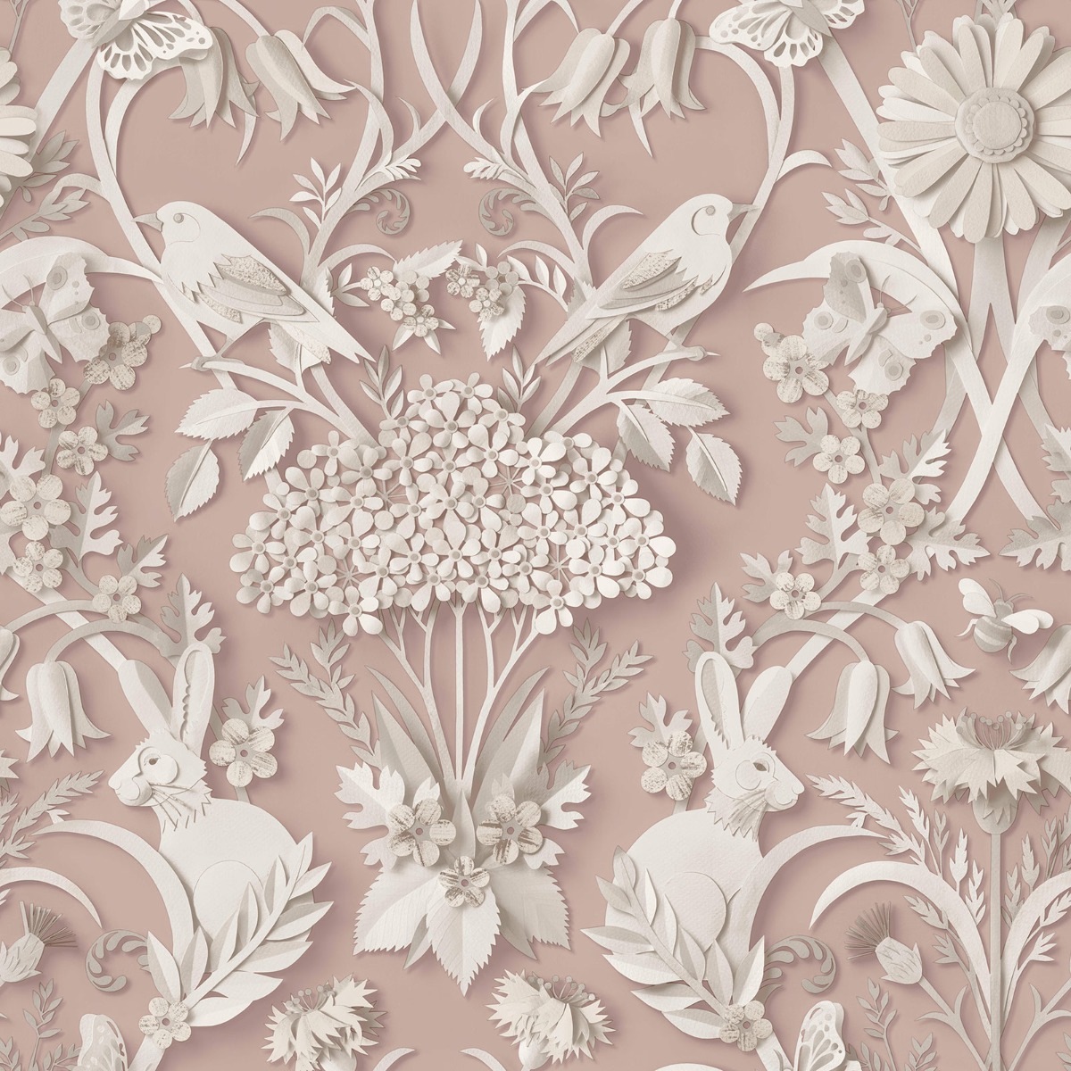 Fine Decor Fine Décor Woodland Rabbit Butterfly Luxury Pink Wallpaper, Pink