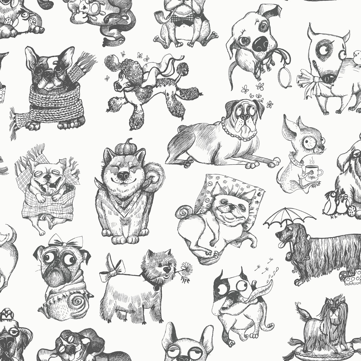 Muriva Ltd Muriva Pooches Wallpaper, Black