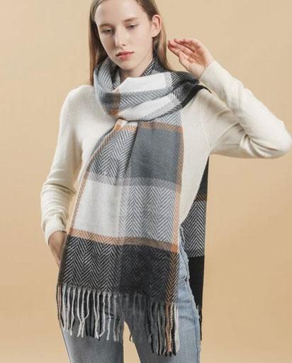 plaid fringed hem scarf - multi