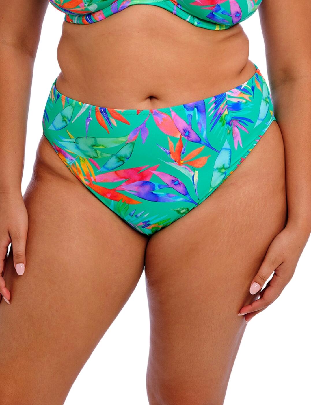 Upgrade your holiday wardrobe with the Elomi Toyama Tides bikini brief this season. The mid-rise waist offers a comfortable and flattering fit, ensuring that you feel both confident and comfortable while rocking this bikini at the beach or by the pool. A high leg rise feature not only elongates your legs for a flattering look but also adds a bit of flirty and playful charm to your swimsuit. And with a bright tropical-inspired print, you'll be sure to turn heads and stand out wherever you go. If you want to complete the look, there are matching bikini tops available for a fully coordinated and stylish swimwear ensemble.