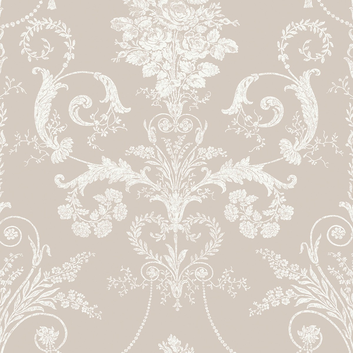 Laura Ashley Josette Damask Wallpaper White / Dove Grey 113378