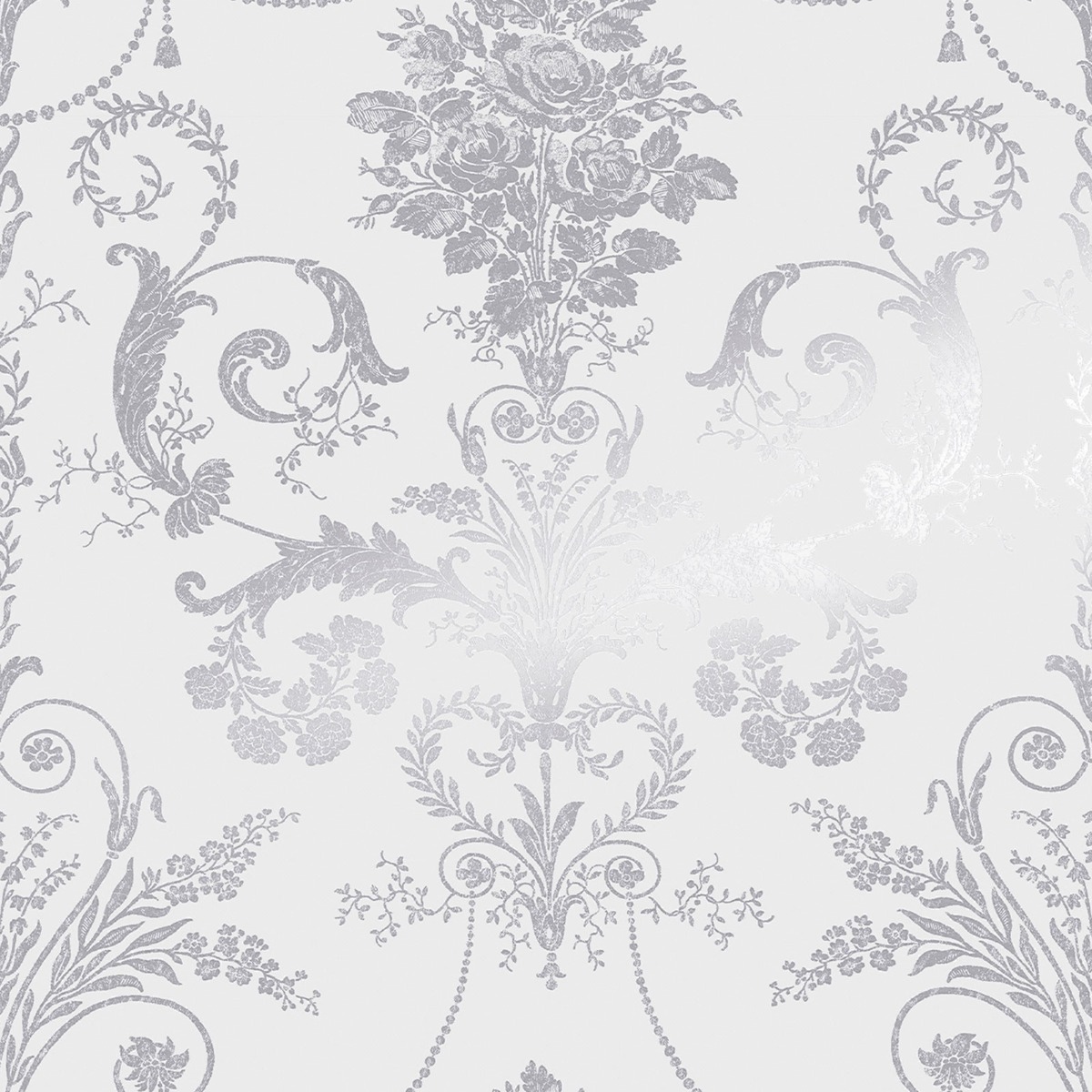 Laura Ashley Josette Metallic Damask Wallpaper Silver 113379
