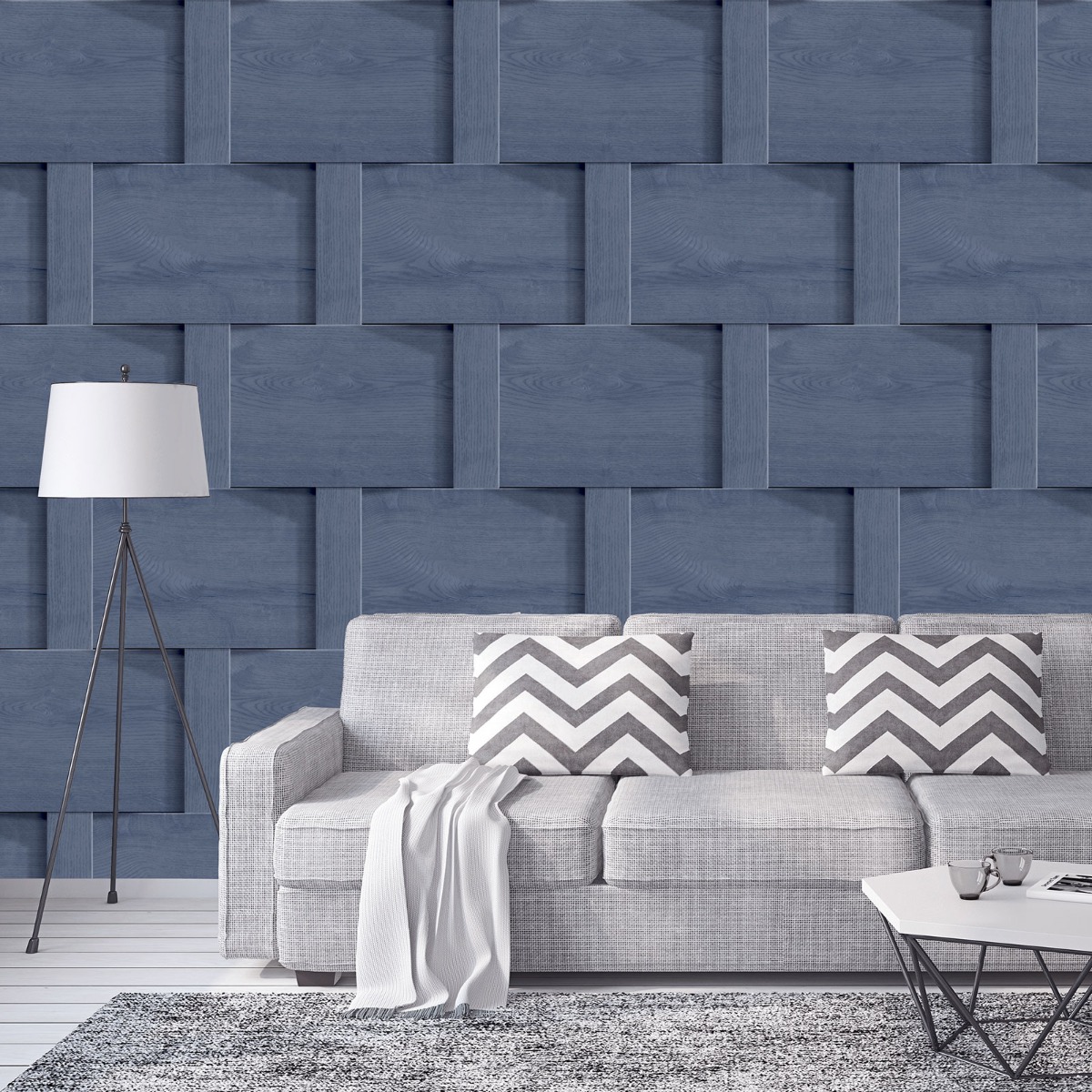 Debona Harrow Navy Blue Wood Panel Effect Wallpaper Modern Contemporary, Blue
