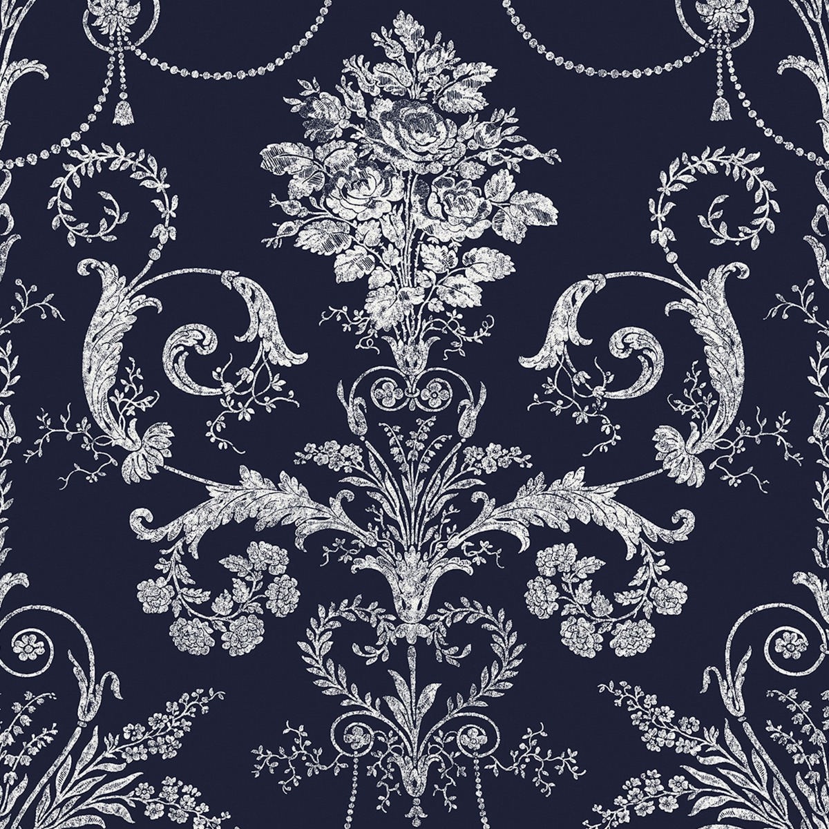Laura Ashley Josette Damask Wallpaper Midnight 113386