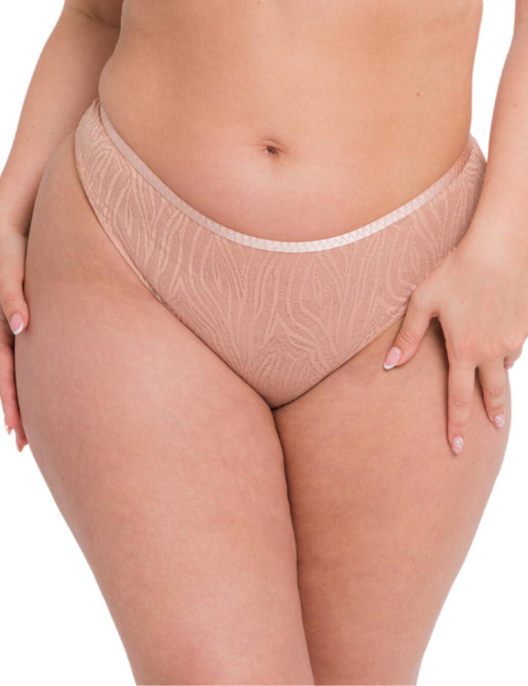 A fun and flirty Brazilian brief, comes to you from the Lace Daze collection by Curvy Kate. All over zebra printed lace creates a cheeky styling. The semi-sheer mesh continues on the rear, becoming slightly more sheer to add a daring heir to the brief. The gusset is lined for added modesty and comfort. Scallop trim lace delicately frames your derrière, with an added cut out detailing on the rear. The Brazilian styling creates moderate to little rear coverage. The brief has a deeper waistband, creating a high rise fit with high cut legs for a glamorous elongation of your legs.  Zebra-printed lace Semi-sheer mesh Lined gusset Scallop trim Cut-out detailing Moderate to little rear coverage Deeper waistband High rise High-cut legs Country of origin: China Composition: Main: 87% Polyamide &pipe; 13% Elastane Composition:Gusset Liner: 100% Cotton Listed in UK sizes  58466-102836-1342326 CK044202 Brief