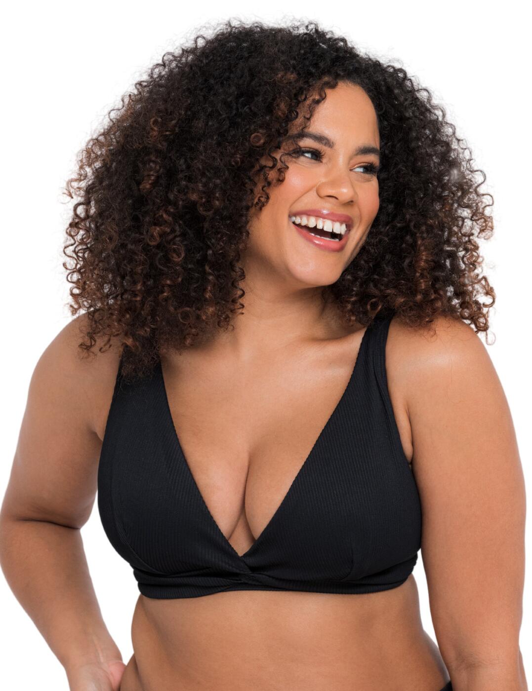 The Twist and Shout collection from Curvy Kate delivers enticing swimwear designs which effortlessly enhance your natural beauty. This bikini top features a deep plunging neckline with triangle cups giving your decolletage a flattering look. With the cheeky twist detailing in the centre, this bikini top is sure to be a true eye-catcher. The comfortable elastic material is lightly lined on the cups providing extra support to the non-wired design. The adjustable shoulder straps can be worn in multiple ways giving you additional stylish detail. Wear with matching bikini briefs from the same collection for a fully coordinated look.  Deep plunging neckline Triangle cups Ribbed elastic material Adjustable multiway shoulder straps Swimwear clicker back closure Non-wired Lightly lined cups Matching coordinates available Country of origin: China Composition Main: 82% Nylon &pipe; 18% Elastane Composition Lining: 85% Polyester &pipe; 15% Elastane Composition Mesh: 73% Nylon &pipe; 27% Elastane Listed in UK sizes  58501-102905-1343949 CS024308 Plunge Bikini Top