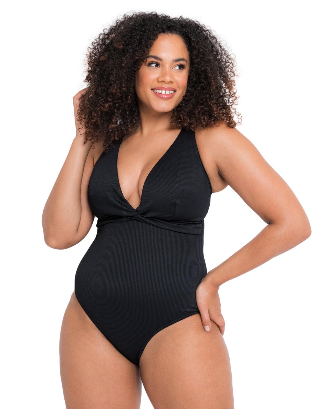 Incorporating stylish beachwear designs with the comfort you need to feel at ease is not always easy, but this Twist & Shout swimsuit from Curvy Kate is a prime example that it is possible. The swimsuit features a cheeky twist detailing underneath the bust, giving you a trendy look. The deep plunging neckline with triangle cups, together with the cheeky cutout on the back, is sure to make you stand out. With the opaque material and moderate rear coverage your outfit is not too revealing and will preserve your modesty. The adjustable shoulder straps can be worn in three different ways and allow you to add a little of your personal style to the swimsuit.  Deep plunging neckline with triangle cups Ribbed elastic material Adjustable multiway shoulder straps Swimwear clicker back closure Moderate rear coverage Lightly lined cups Non-wired Country of origin: China Composition Main: 82% Nylon &pipe; 18% Elastane Composition Lining: 85% Polyester &pipe; 15% Elastane Composition Mesh: 73% Nylon &pipe; 27% Elastane Listed in UK sizes  58503-102907-1343989 CS024606 Swimsuit