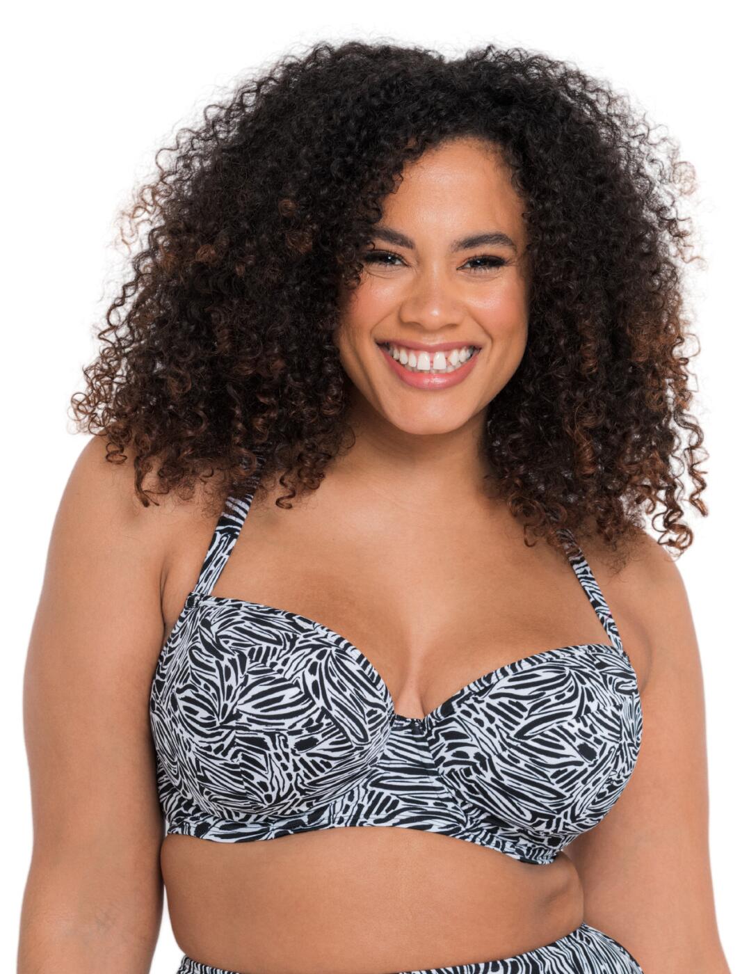 The Sundown collection by Curvy Kate combines their timeless comfortable swimwear designs with the trendy vibe of abstract prints. This balcony bikini top features underwired padded cups, which shape your decolletage in a very flattering way. The traditional swimwear clip fastening at the back is easy and comfortable to use. This piece includes multiway shoulder straps, which can be worn either in a traditional over-the-shoulder style or in a crisscross design. Wear with matching items from the Sundown collection for a fully coordinated look.