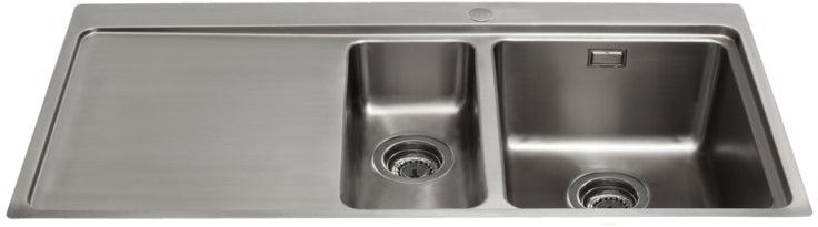 Cda Kvf22lss One And A Half Bowl Flush Fit Sink With Left Hand Drainer Stainless Steel