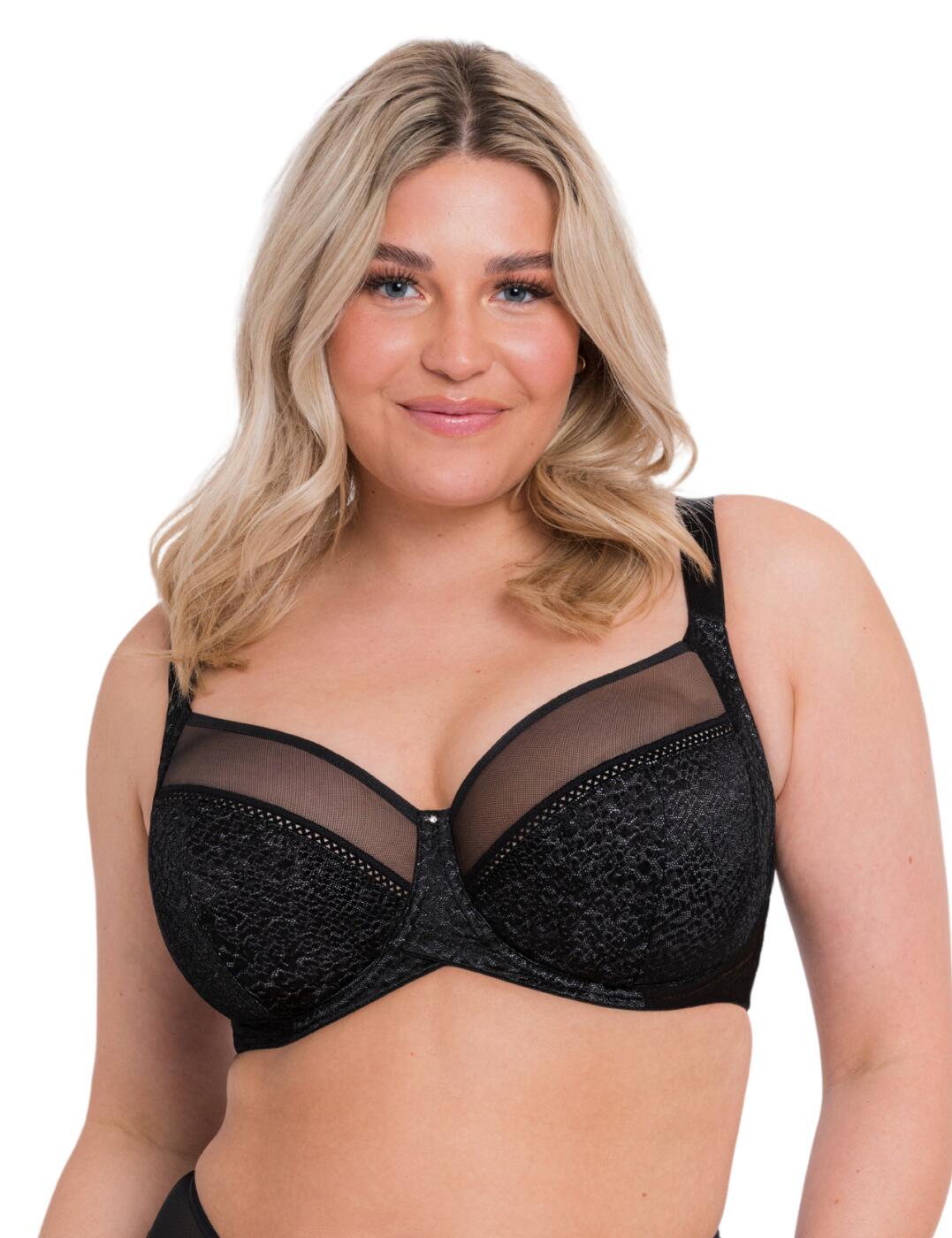 A dreamy balcony bra to fall in love with. This bra comes to you from the Amaze collection from Curvy Kate. Snakeskin mesh is layered over the cups before contrasting against the fine mesh topped cups that flawlessly encapsulate the bust. The cups are padded in four sections to create a forward projection, framed by the sloping neckline. A curved up centre front and underwiring offers a rounded shape and centre pull straps ensure security. Supportive mesh coats the piece, continuing round the side on to the wings for a flexible fit. A hook and eye closure is combined with fully adjustable straps for a personalised fit. A centred pendant finishes off this luxurious styled piece.