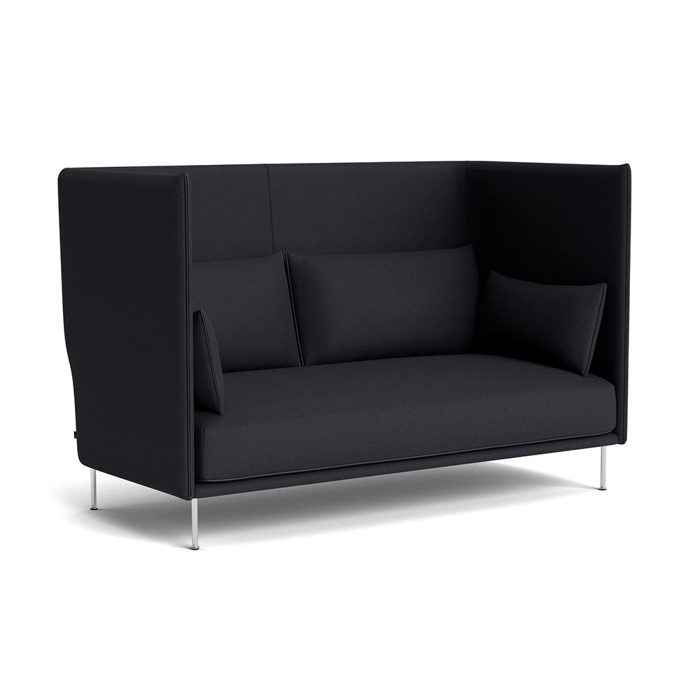 Silhouette 2 Seater Sofa High Backed Chromed Steel Legs Black Leather Piping With Steelcut Trio 195
