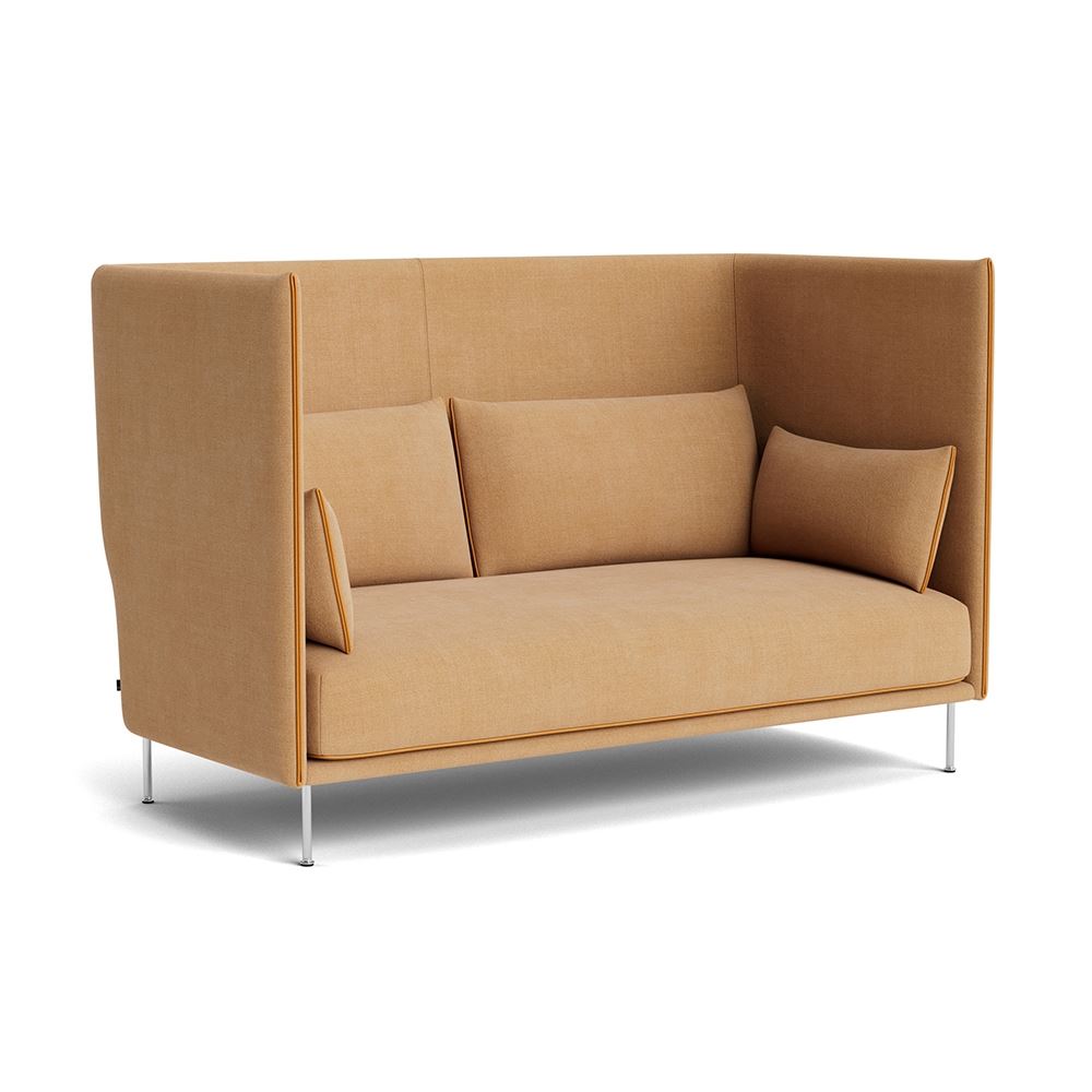 Silhouette 2 Seater Sofa High Backed Chromed Steel Legs Cognac Leather Piping With Linara 142