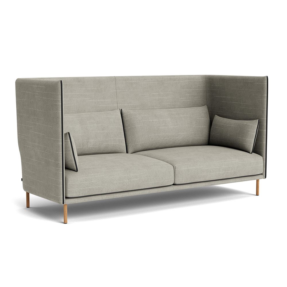 Silhouette 3 Seater Sofa High Backed Oiled Oak Legs Black Leather Piping With Random Fade Beige