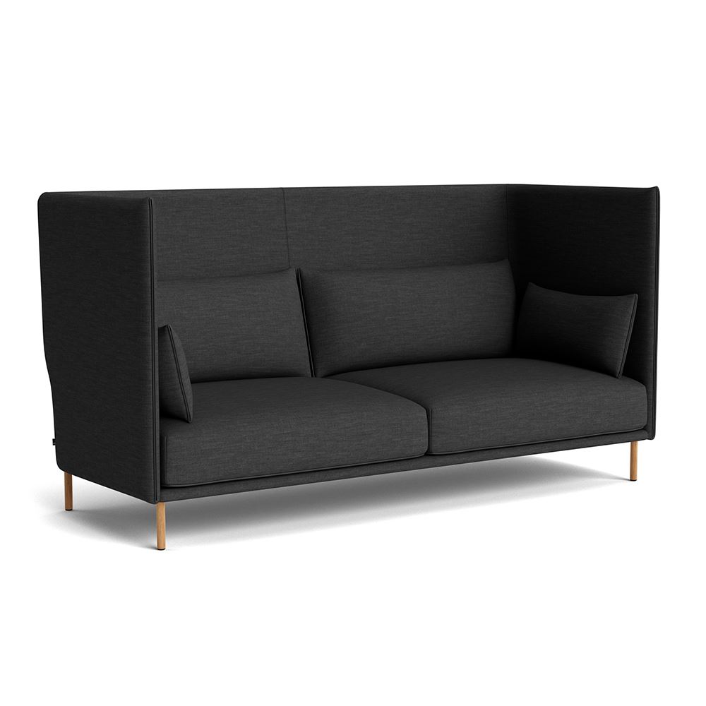 Silhouette 3 Seater Sofa High Backed Oiled Oak Legs Black Leather Piping With Remix 173