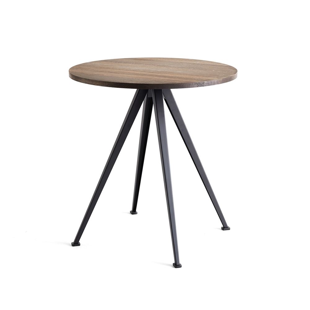 Hay Pyramid Cafe Table 21 Smoked Oak Black Coated Steel Round Dark Wood Designer Furniture From Holloways Of Ludlow
