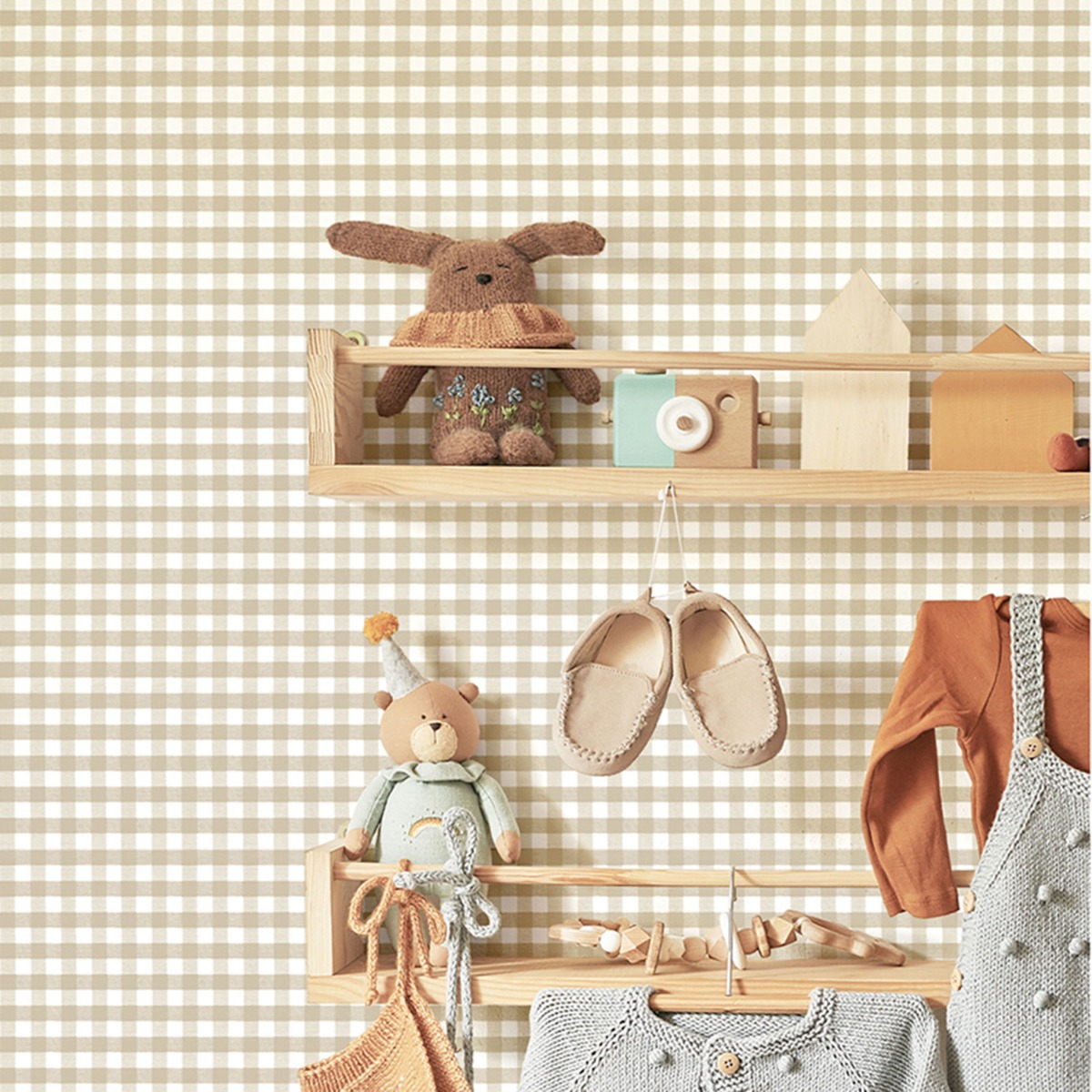 Galerie Little Explorers 2 Check Plaid Beige Wallpaper 14847, Cream