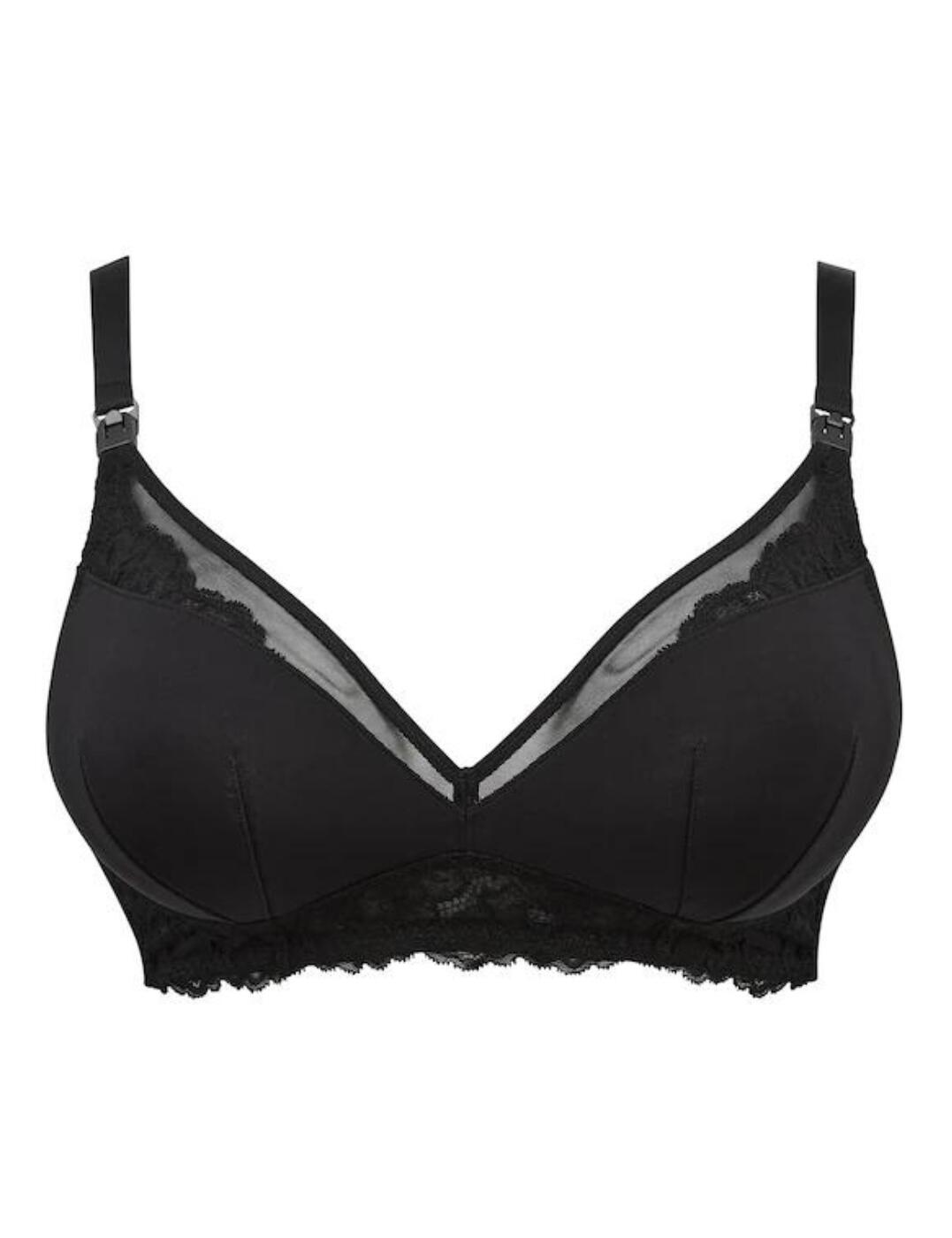Figleaves' Ella nursing bra is gentle and easy to use for one less worry as a new parent. The non-wired and non-padded cups are super soft and delicate for comfortable all-day wear, with wide, adjustable straps and a padded hook and eye fastening for the perfect fit. The easy-clip drop cups are simple to release and fasten, ideal for quick use when needed and they will stay secure when not. The lace detailing and mesh upper cup design add the perfect chic finishing touch.  Non-wired Non-padded Wide, adjustable straps Padded hook and eye fastening Easy-clip drop cups Lace detailing Mesh upper cup Country of origin: China Composition: 84% Polyamide &pipe; 16% Elastane Listed in UK sizes  58622-103042-1347266 XS276 Nursing Bra