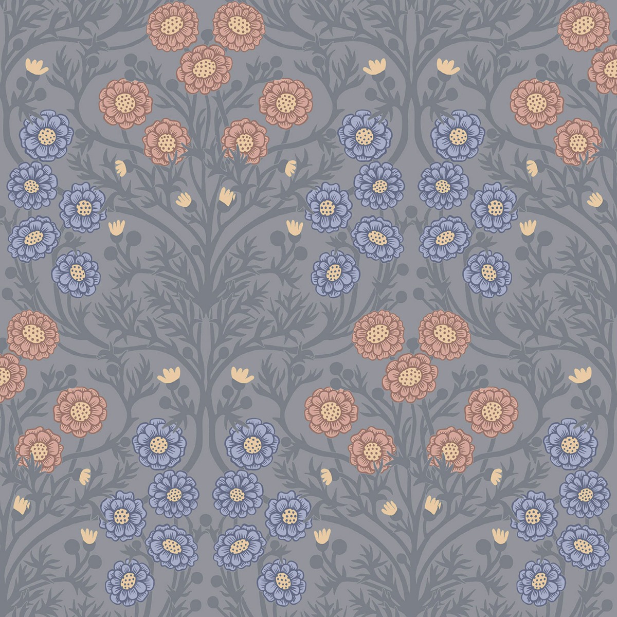 Galerie Ekbacka Collection Grey Bellis Delicate Floral Trail Wallpaper Roll