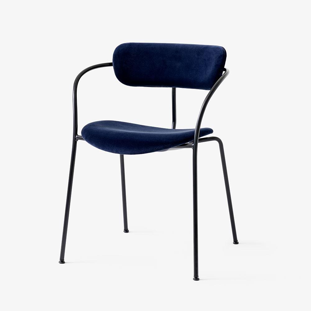Pavilion Armchair Fully Upholstered Pavilion Chair Av13 With Armrest With Velvet 09 Midnight Chrome Base