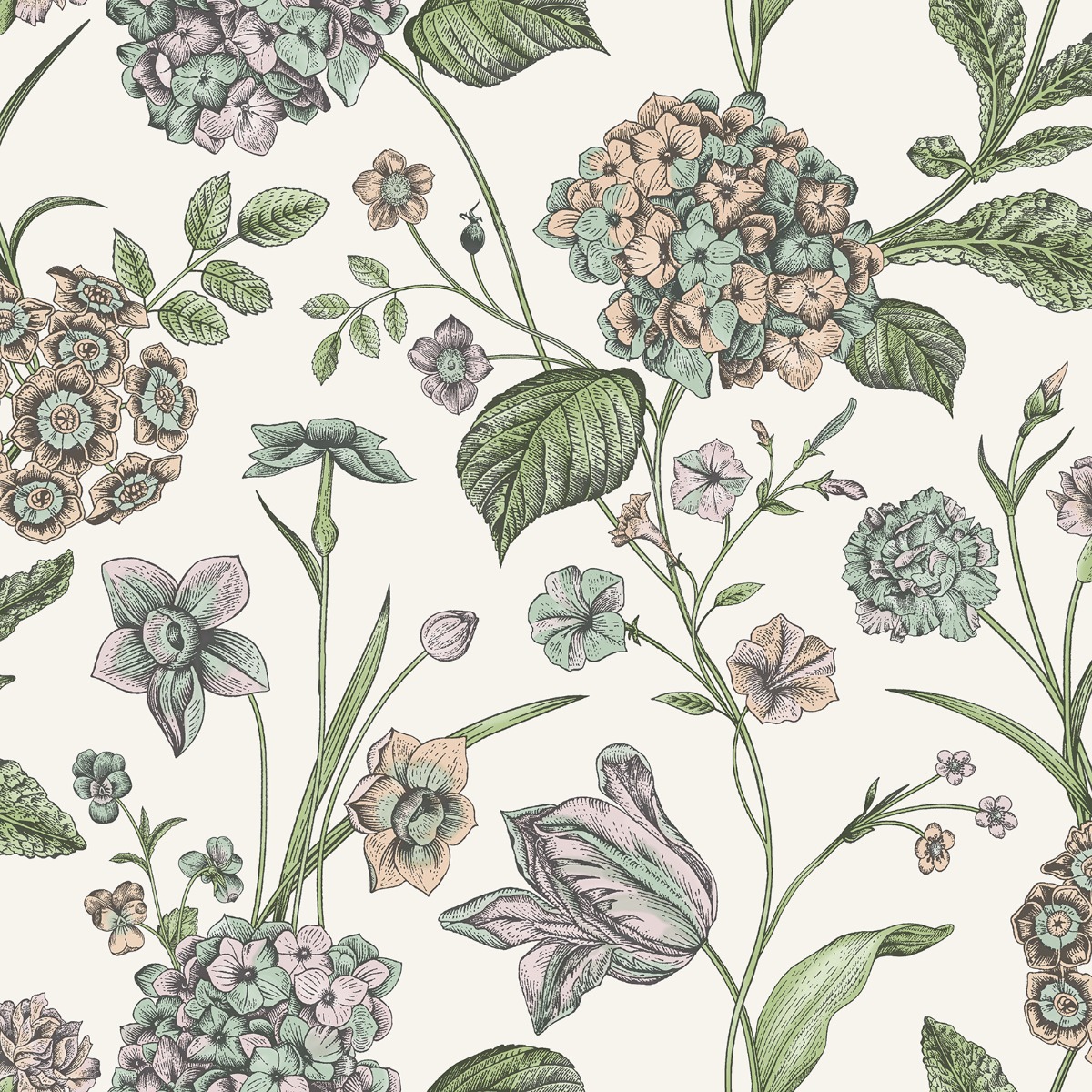 Amelie Hydrangea Wallpaper Cream / Multi Rasch 260162