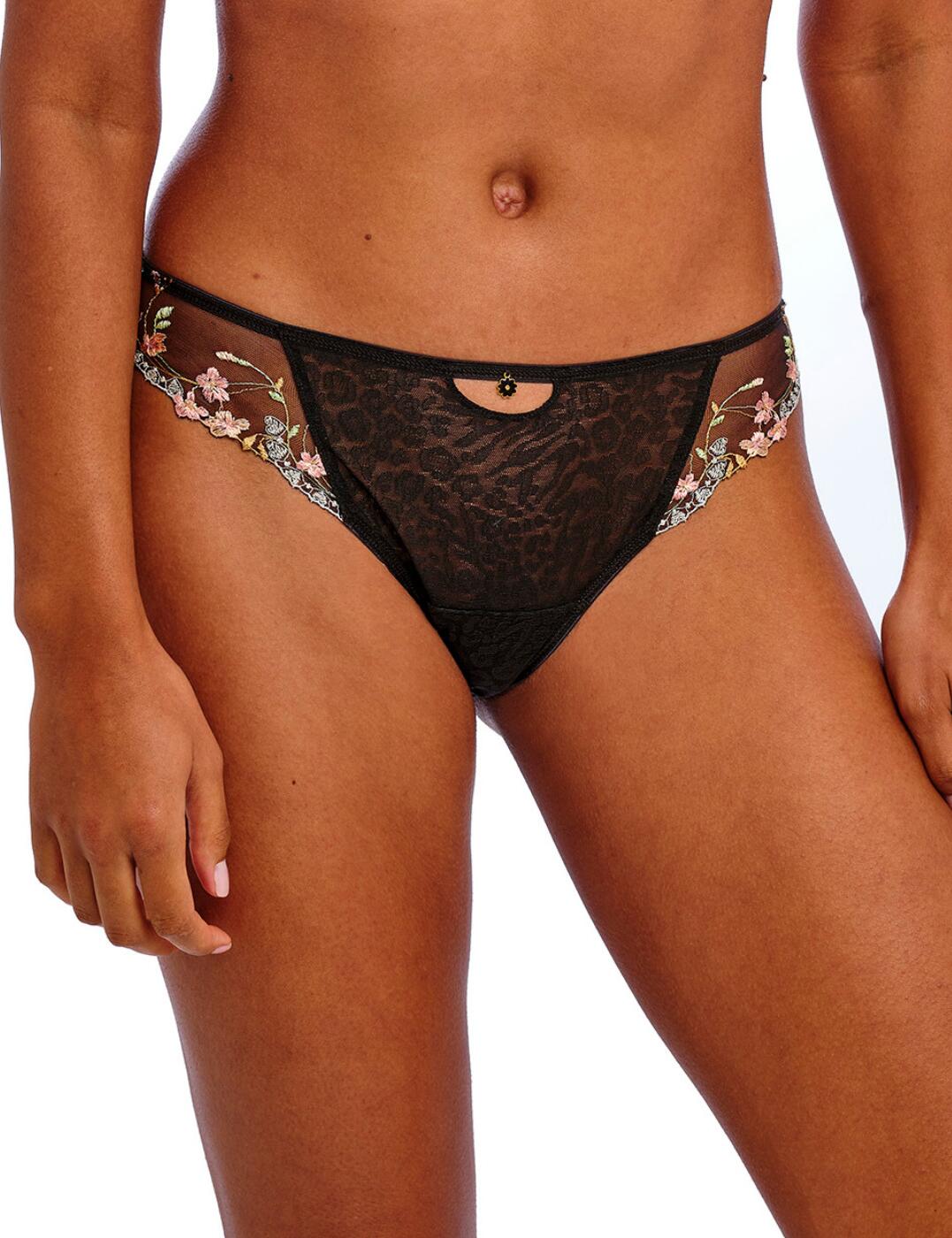 Upgrade outfits from basic to beautiful with the Freya Love-Haze brief. With its mid-rise waist, this brief not only provides coverage and support but also flatters your curves. But that's not all, delicate and intricate floral and heart embroidery, along with animal print lace, gives you the confidence you deserve. The back features double-layer mesh with folded edges for a smooth finish while gathering adds a subtle touch of femininity. Finally, the keyhole at the front adds a hint of playfulness. And let's not forget about that adorable floral enamel charm at the centre front giving the look added flair. With moderate rear coverage, this brief is perfect for everyday wear. If you love the Love-Haze look, there are matching coordinates available separately.