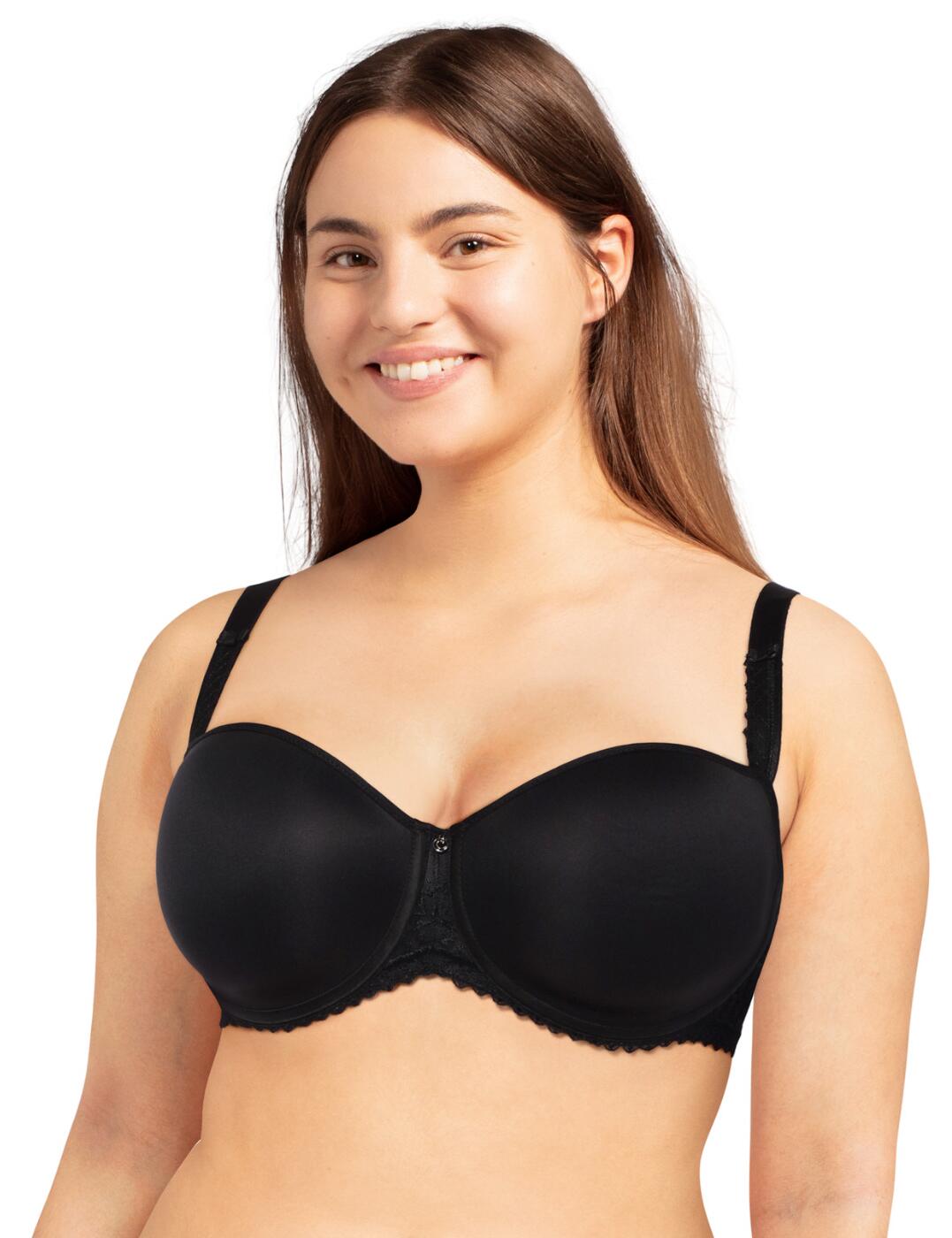 Bet on your everyday comfort without sacrificing a stylish look with the Every Curve collection by Chantelle. This bra features smooth half-coverage cups, which, thanks to the memory foam moulding, will make your lingerie invisible under clothing. The adjustable shoulder straps and traditional hook and eye back closure make sure that you can adapt this bra to your most comfortable fit, with the leotard back adding another layer of support to this design. The simplistic style is decorated with gorgeous embellishments on the bridge of the bra and the sides, giving you an elegant vibe. Scalloped edges on the bottom front and shoulder straps, a cute charm in the centre, and small bows on the straps finish off the feminine look.  Half-cup coverage Smooth spacer-type cups Embellished bridge and sides Adjustable shoulder straps Hook and eye back closure Underwired Moulded cups Country of origin: Thailand Composition: Lace: 100% Polyester Composition: Knit inside the cup: 100% Polyester Composition: Knit back: 75% Nylon &pipe; 25% Elastane Composition: Lace low front: 46% Polyester &pipe; 40% Nylon &pipe; 14% Elastane Listed in UK sizes  55295-98608-1404974 C16B60 Half Cup Bra