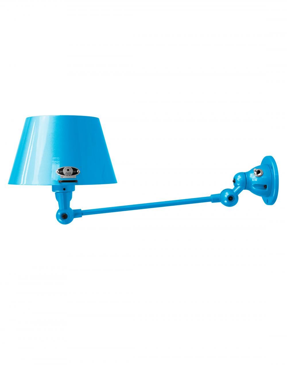 Jielde Aicler One Arm Adjustable Wall Light Straight Shade Light Blue Gloss Integral Switch On Wall Base