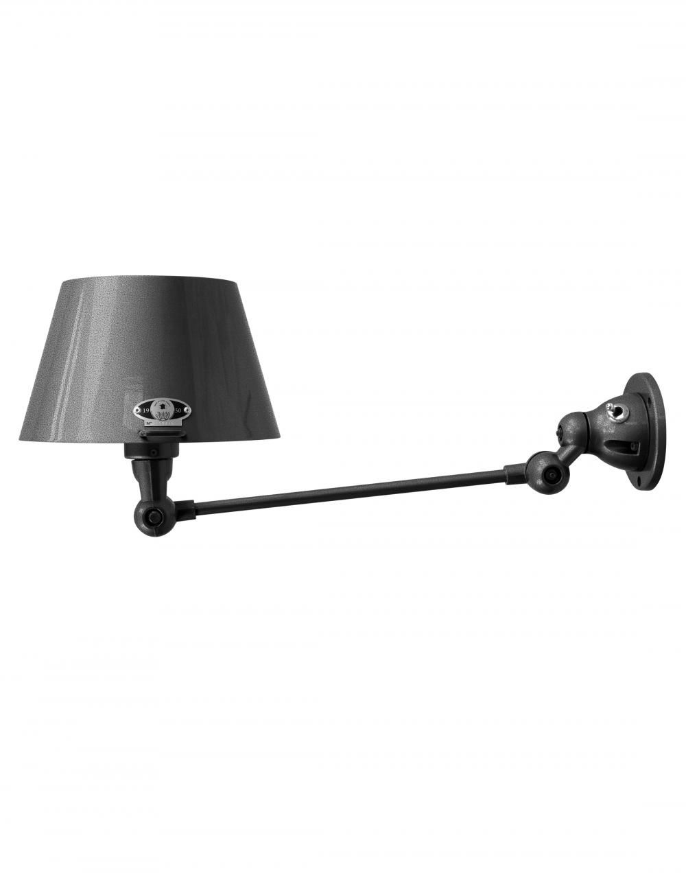 Jielde Aicler One Arm Adjustable Wall Light Straight Shade Black Hammered Gloss Integral Switch On Wall Base