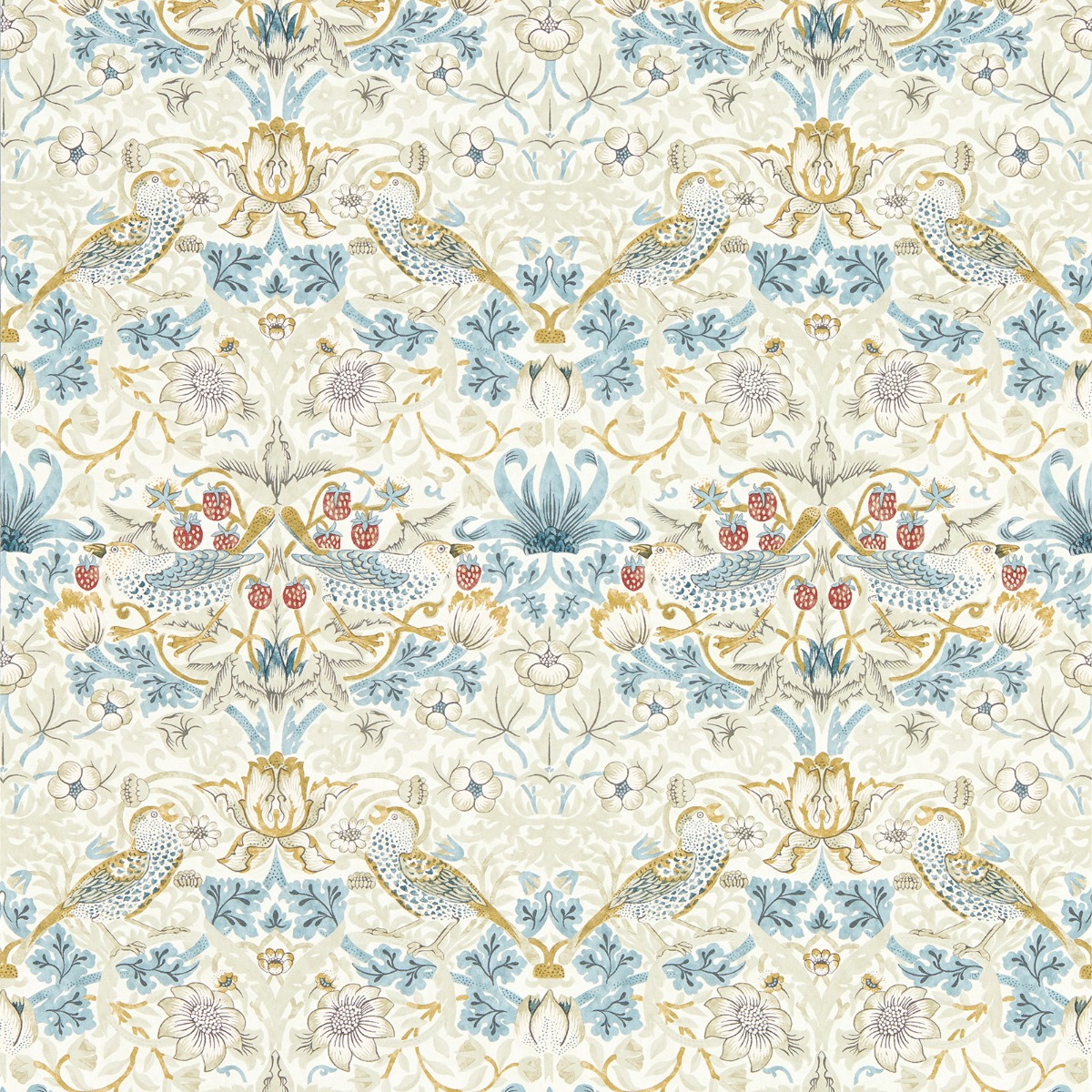 Clarke & Clarke Clarke & Clarke William Morris Design Strawberry Thief Wallpaper Linen Plum Paste The Wall, Blue