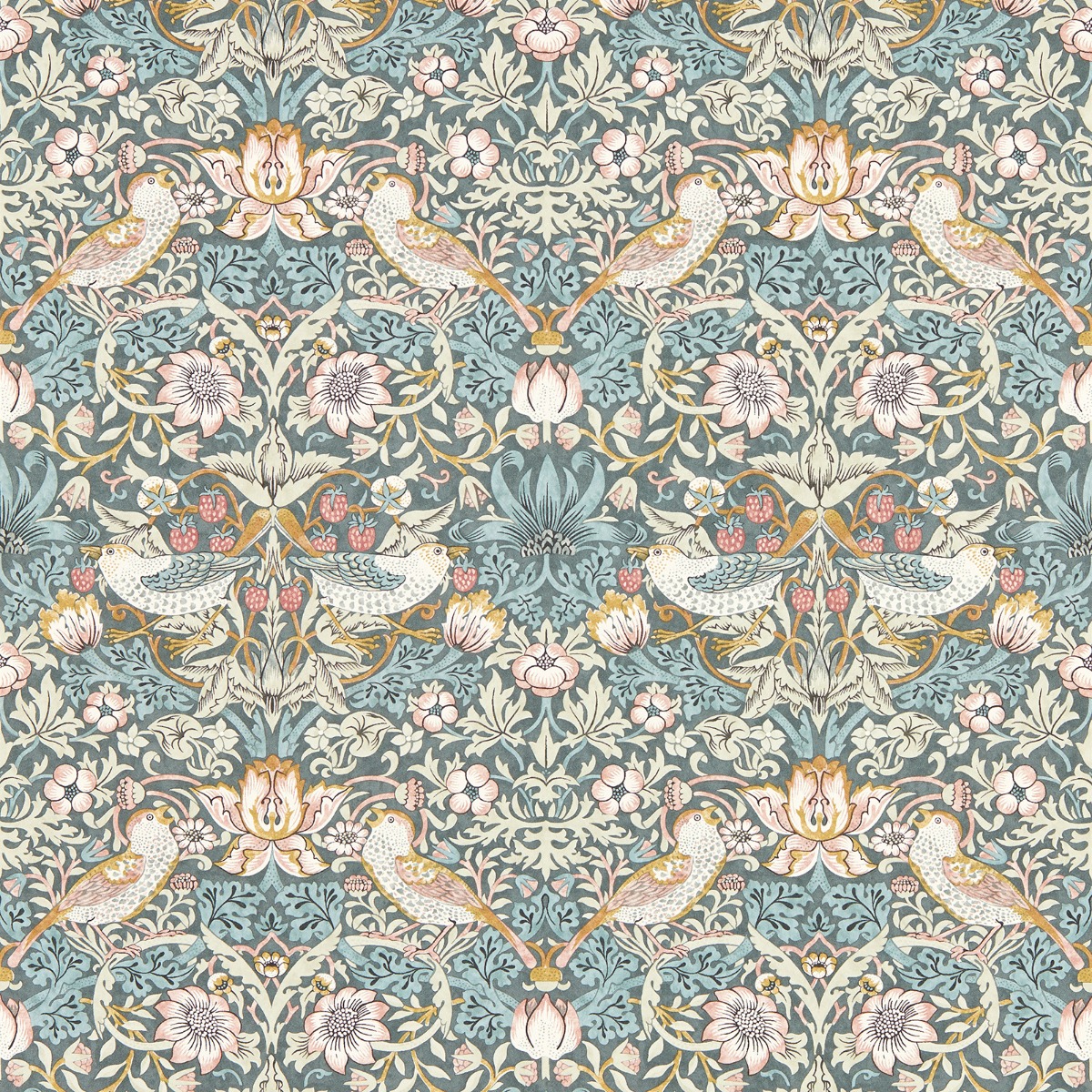 Clarke & Clarke Clarke & Clarke William Morris Design Strawberry Thief Wallpaper Slate Blush Paste The Wall, Grey