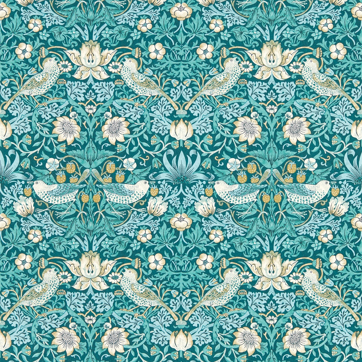 William Morris Strawberry Thief Wallpaper Teal W0171/06