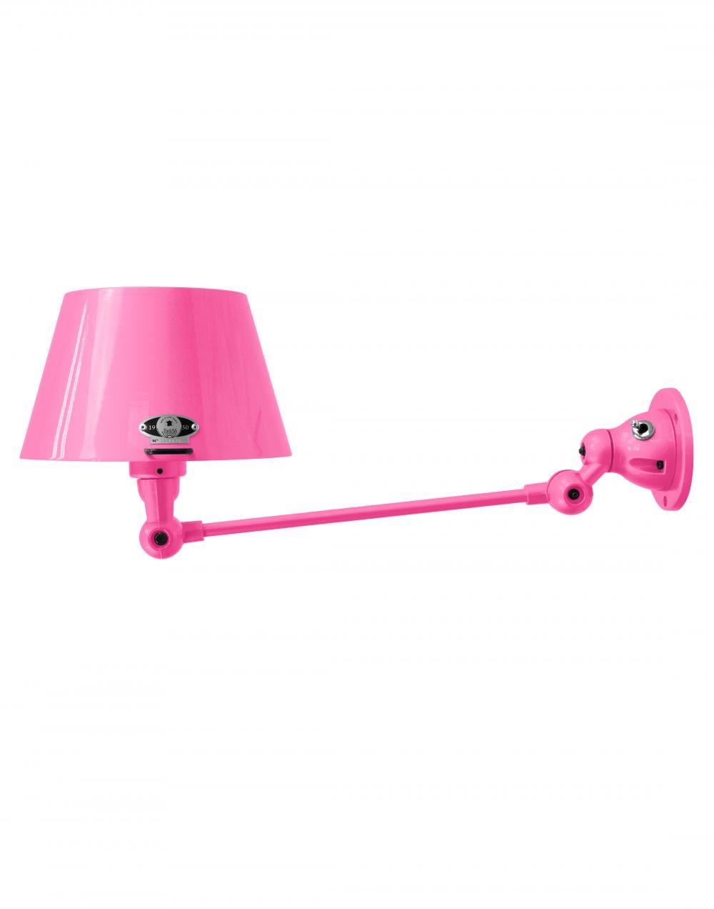 Jielde Aicler One Arm Adjustable Wall Light Straight Shade Pink Gloss Integral Switch On Wall Base