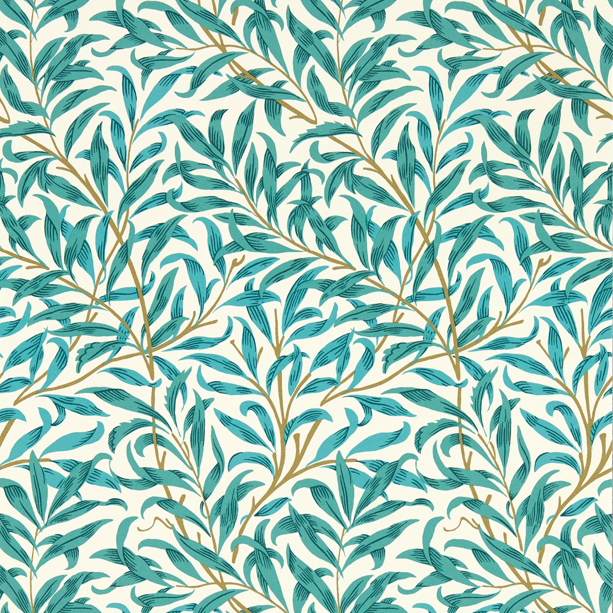 Clarke & Clarke Clarke & Clarke William Morris Design Willow Boughs Teal Wallpaper Paste The Wall Non-woven, Blue