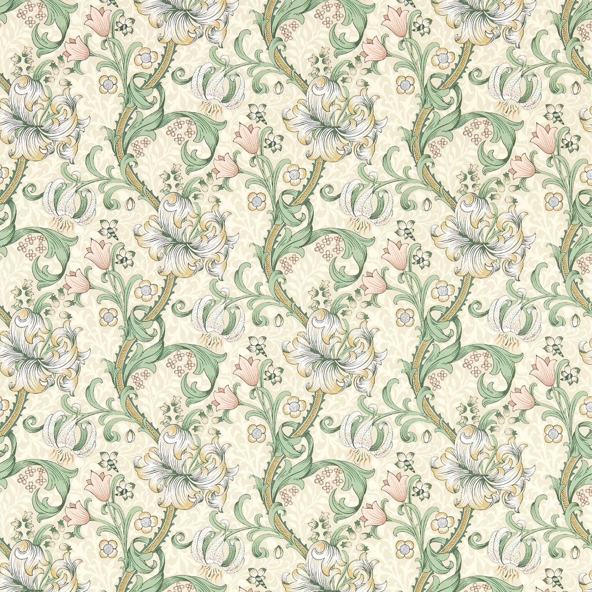 William Morris Golden Lily Wallpaper Linen Beige / Blush W0174/01