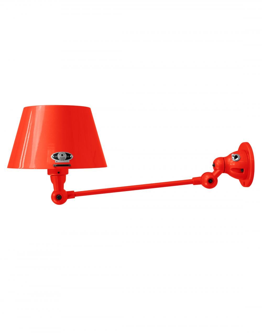 Jielde Aicler One Arm Adjustable Wall Light Straight Shade Red Gloss Integral Switch On Wall Base