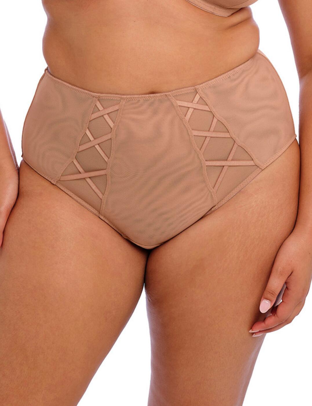 Create new looks this season with the Elomi Sachi full brief. Crafted with a high-rise waist and moderate rear coverage, this brief provides maximum coverage while ensuring a flattering fit. The double-layer stretch mesh design not only offers superior support but also adds a touch of allure to your outfit. And let's not forget about the criss-cross, satin-look elastic detailed side panel, this subtle yet chic detail will make you feel like truly glamourous. And if you want a complete matching look, we've got you covered with a range of coordinating pieces.