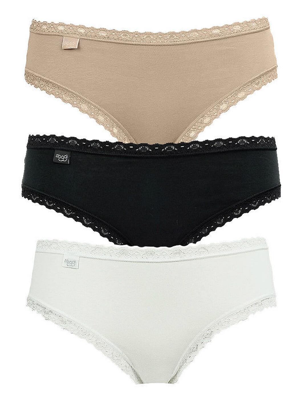 The fabulous new Everyday range, by Sloggi is ideal for your everyday lingerie collection! Offering a comfortable and contemporary fit and feel, paired with chic and elegant styling, these briefs have a high cotton content to ensure comfort is maintained, all day long! Offering medium rear coverage, these briefs provide a flattering lift to the rear and are crafted to be super smooth under clothes for a reduced VPL.  Chic and elegant, feminine design Comfortable and contemporary fit Perfect for everyday wear! Handy pack of 3 - great value for money! Offer medium rear coverage Composition:- 96% Cotton &pipe; 4% Elastane Listed in UK sizes  31571-58628-742317 10184028 Everyday Hipster Briefs (3 Pack) (White/Nude/Black)