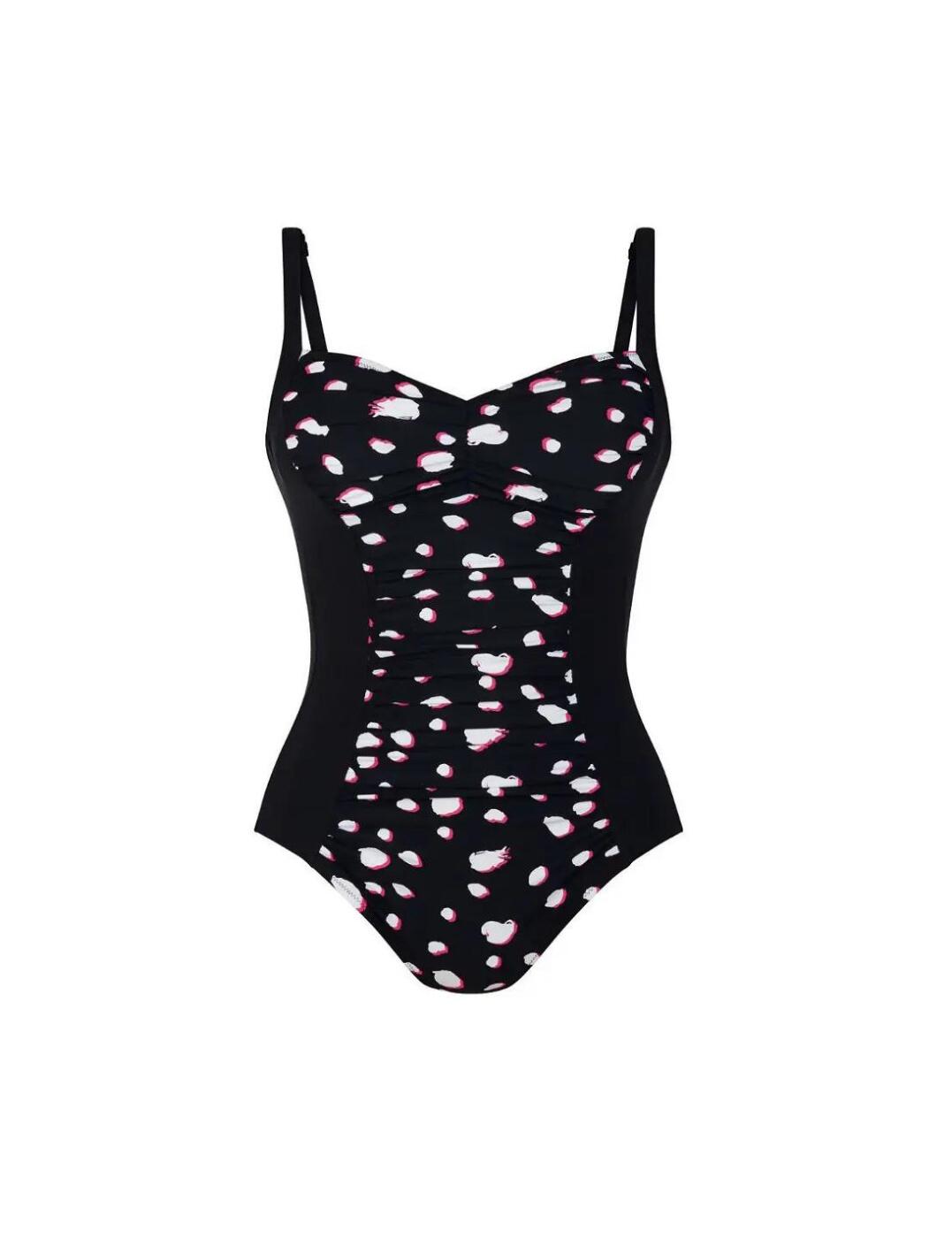 Get a sophisticated and retro look in the new Michella swimsuit from Anita! Feminine polka dot styling and a comfortable and contemporary fit and feel, this swimsuit is certainly not one to miss out on this season! The retro style is rounded off by a heart-shaped neckline that perfectly accentuates the décolleté. Finished with shaper lining for a more streamlined silhouette, and fully adjustable and removable straps this swimsuit will set you apart from the crowds!  Chic and sophisticated, feminine design Non-wired and non-padded Slimming effect splitting Adjustable straps Composition: 73% Nylon, 27% Elastane Listed in UK sizes    40411-73919-987888 7305 Swimsuit