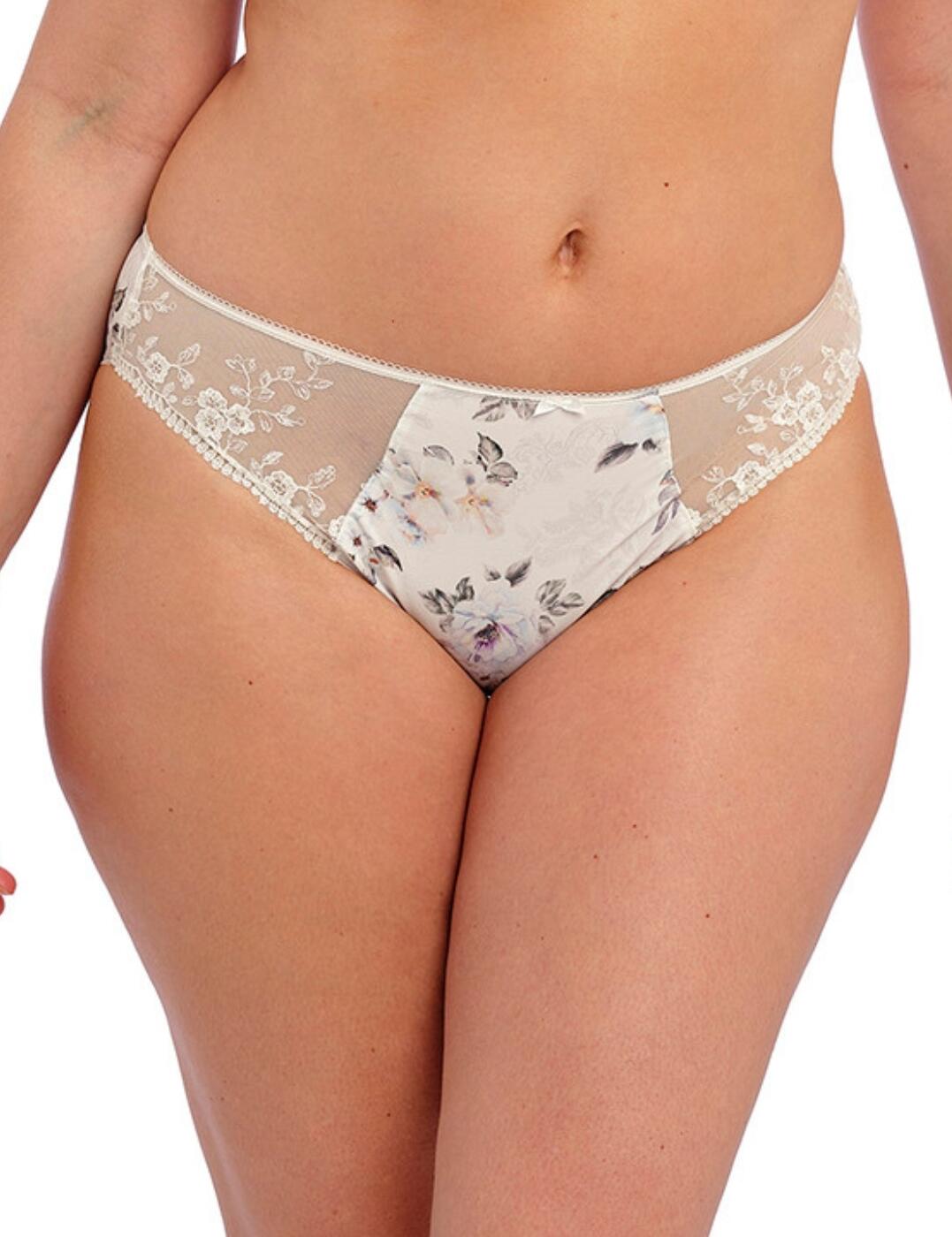 Slip into the Lizbeth brief by Fantasie to add a touch of romance to your everyday lingerie. Offering a classic mid-rise waist and medium rear coverage, these stunning briefs combine timeless shape with modern design to flatter every silhouette. Beautifully crafted Austrian-designed floral embroidery adorns the front sides, creating a sophisticated semi-sheer look, while ultra-soft printed fabric covers the front and rear for all-day comfort and modesty. Completed with a delicate bow detail at the centre, these briefs can be worn with matching lingerie from the Lizbeth collection for coordinated elegance.