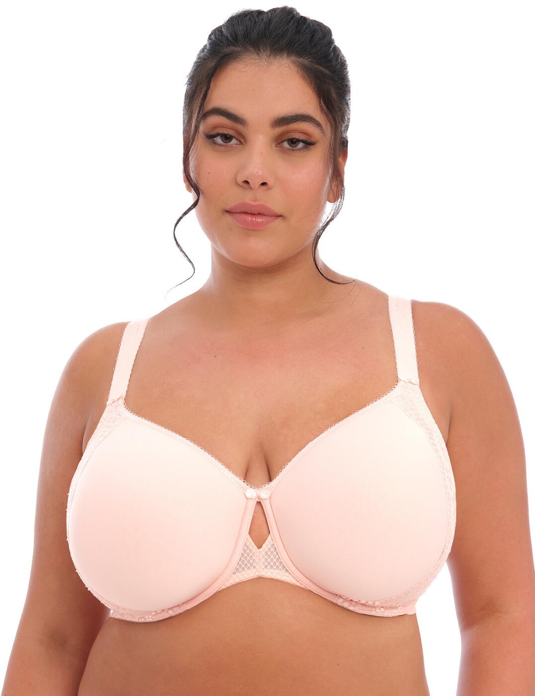 Experience the utmost comfort in this elegant spacer bra from the Charley range by Elomi. Gorgeous diamond mesh races up the sides of the cups and rests along the underband creating a luxurious feminine appearance. Moulded cups create a smooth finish and a natural round shape. An underwired waistband offers support and the traditional hook and eye closure ensures a secure fit. A satin bow lays softly between the two cups adding further femininity and finishing the piece beautifully.